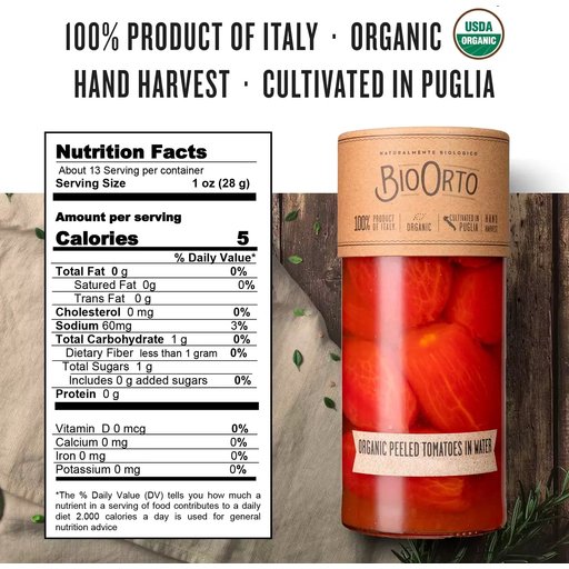 BIO ORTO Organic Whole Peeled Tomatoes in Water - 550g (19.40oz) - Pinocchio's Pantry - Authentic Italian Food