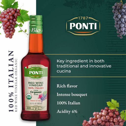 PONTI Italian Organic Red Wine Vinegar - 500ml (16.9fl. oz) - Pinocchio's Pantry - Authentic Italian Food