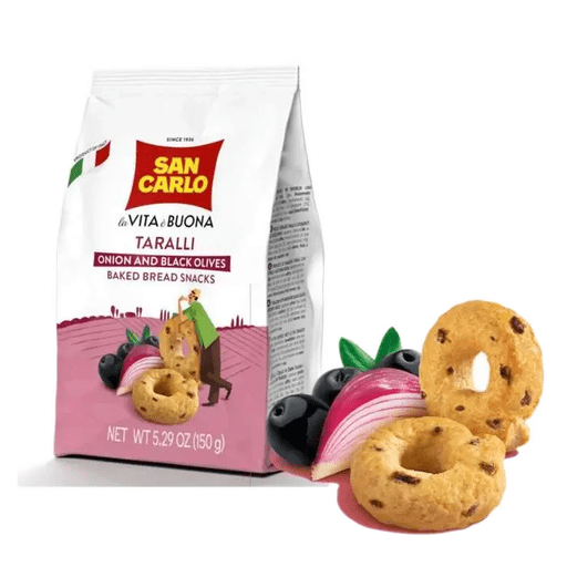 SAN CARLO Onion & Black Olives Taralli - 150g (5.29oz) - Pinocchio's Pantry - Authentic Italian Food