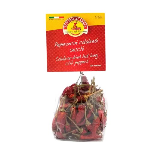 TUTTO CALABRIA Dried Hot Long Chilli Peppers with Stems - 20g (0.70oz) - Pinocchio's Pantry - Authentic Italian Food