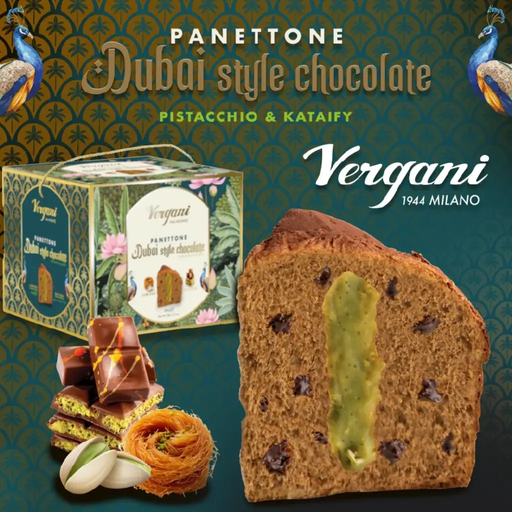VERGANI Panettone Dubai Style Chocolate Pistachio & Kataify - 800g (26oz) - Pinocchio's Pantry - Authentic Italian Food