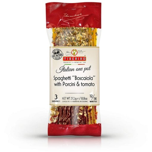 TIBERINO Spaghetti “Boscaiola” with Porcini & Tomato - 250g (8.8oz) - Pinocchio's Pantry - Authentic Italian Food
